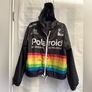 Polaroid Black Hooded Jacket with Rainbow Stripe